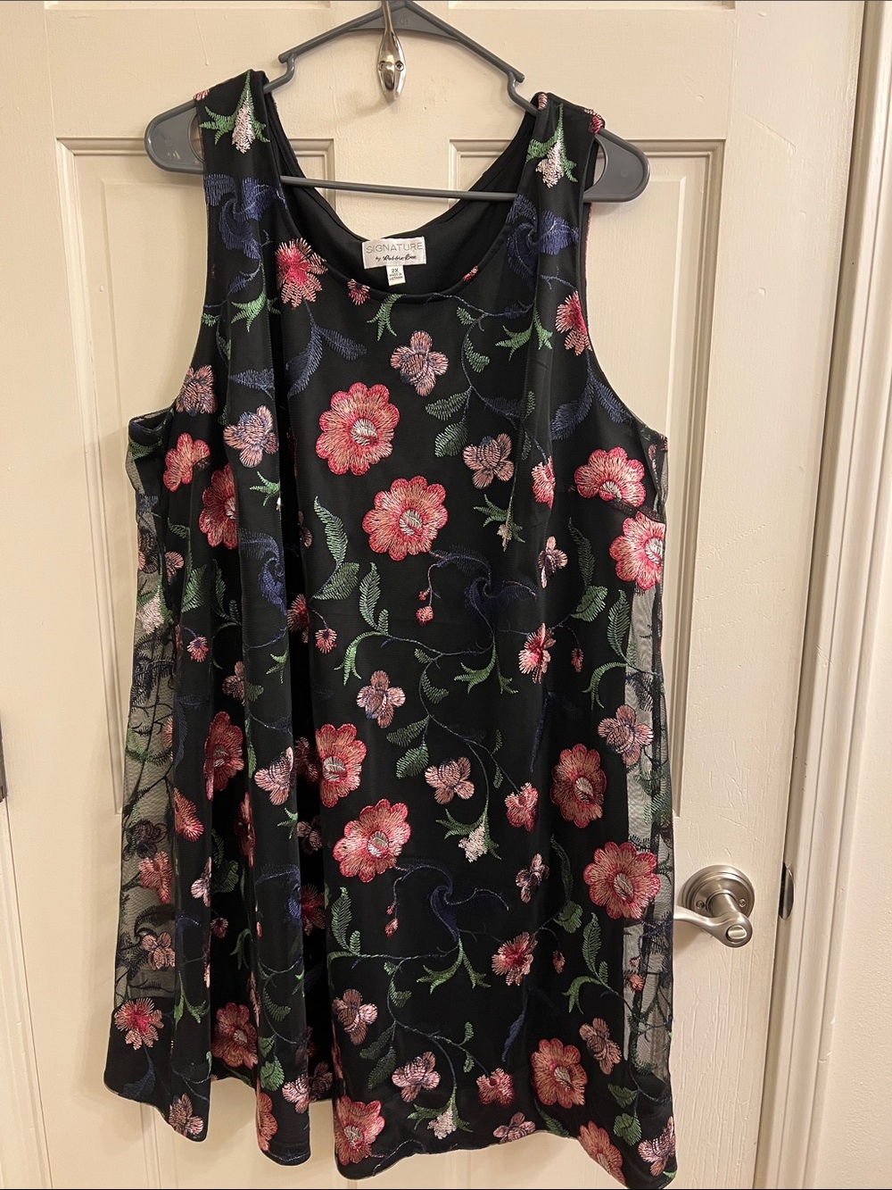 Signature by Robbie Bee Black Floral Embroidered Mini Dress